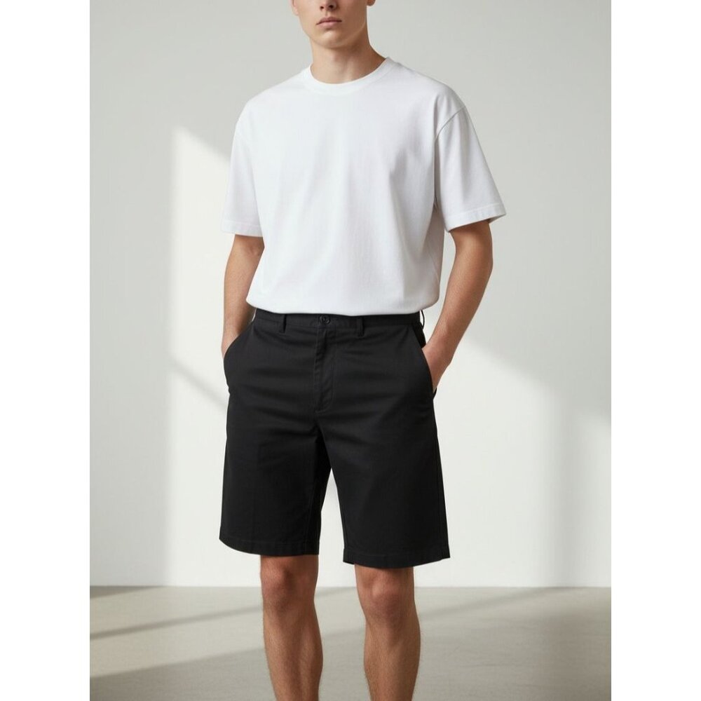 Lands End Mens Black Chino Shorts Size 33 Classic Fit Lightweight Cotton Blend